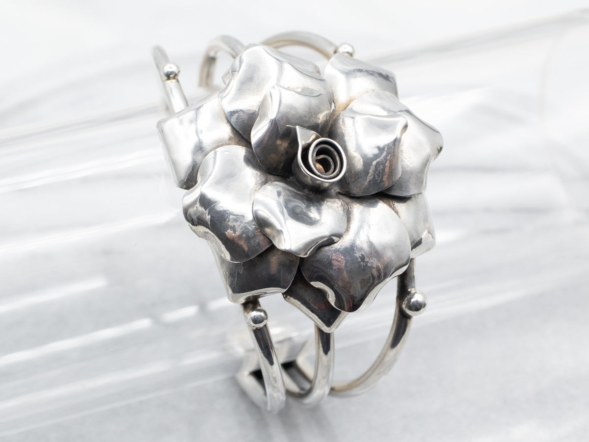 Sterling Silver Flower Cuff Bracelet