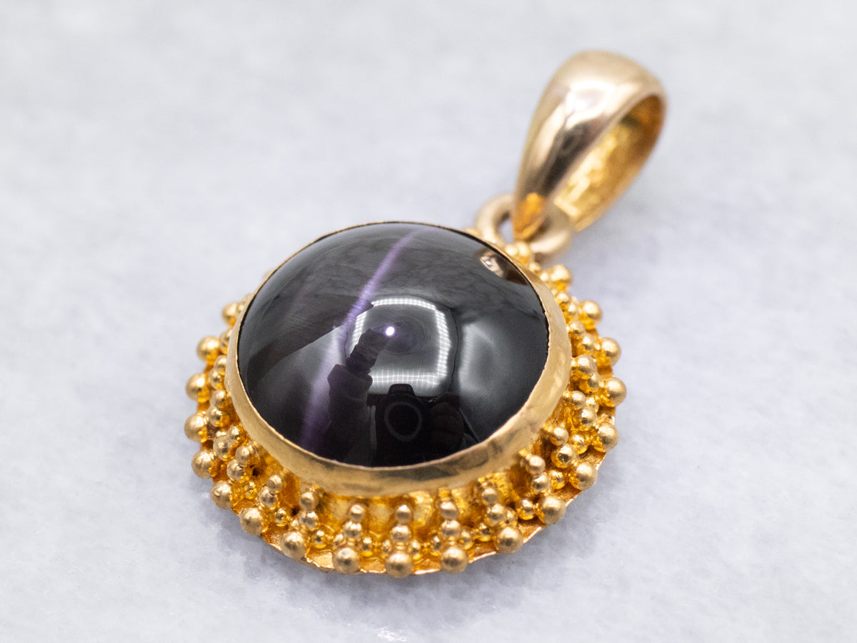 Yellow Gold Cat's Eye Sillimanite Pendant