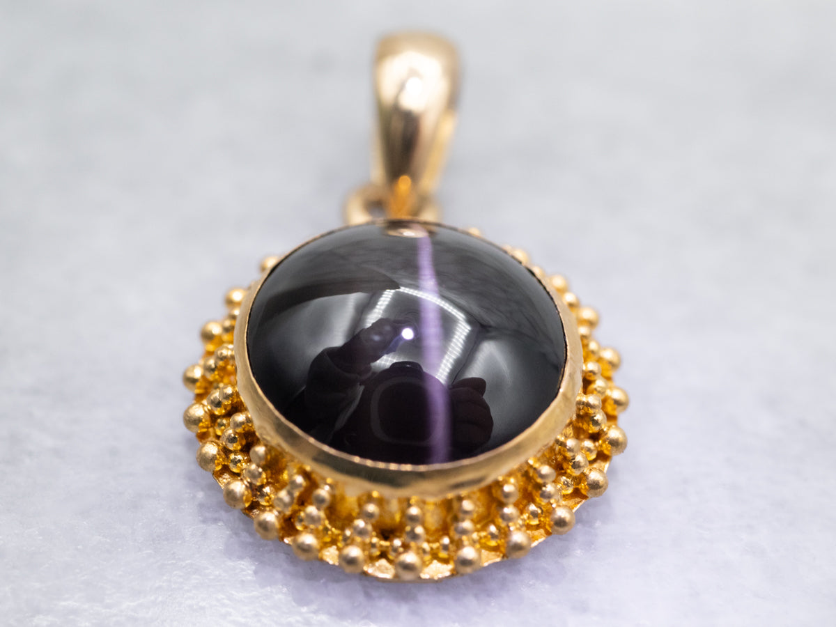 Yellow Gold Cat's Eye Sillimanite Pendant