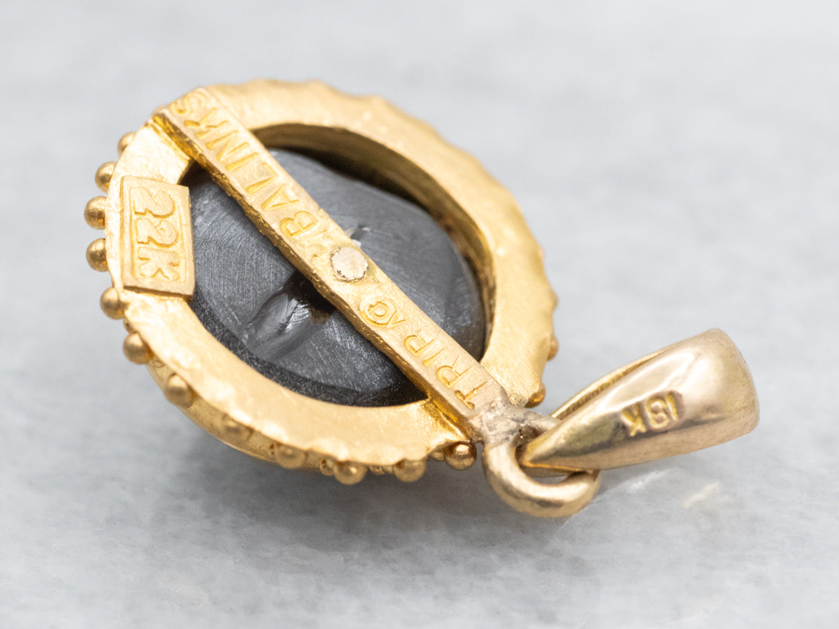 Yellow Gold Cat's Eye Sillimanite Pendant