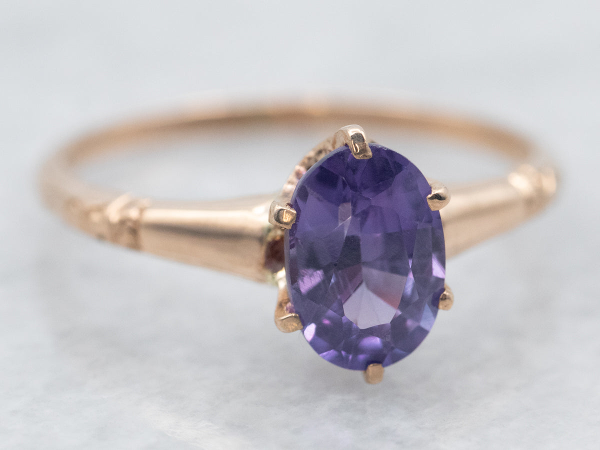 Yellow Gold Oval Cut Purple Sapphire Solitaire Ring