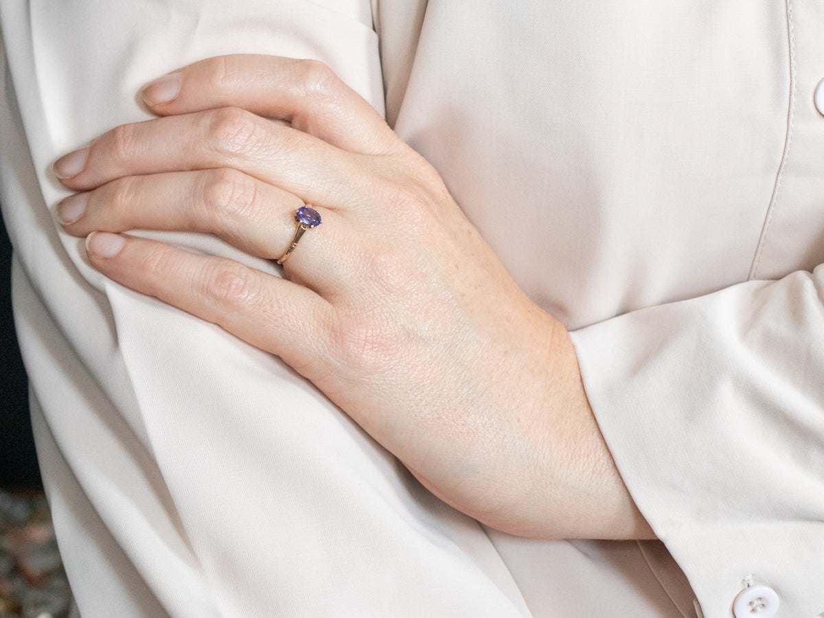Yellow Gold Oval Cut Purple Sapphire Solitaire Ring