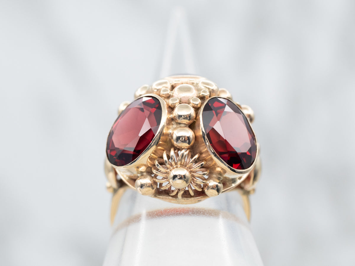 Yellow Gold Bezel Set Oval Cut Pyrope Garnet Dome Ring