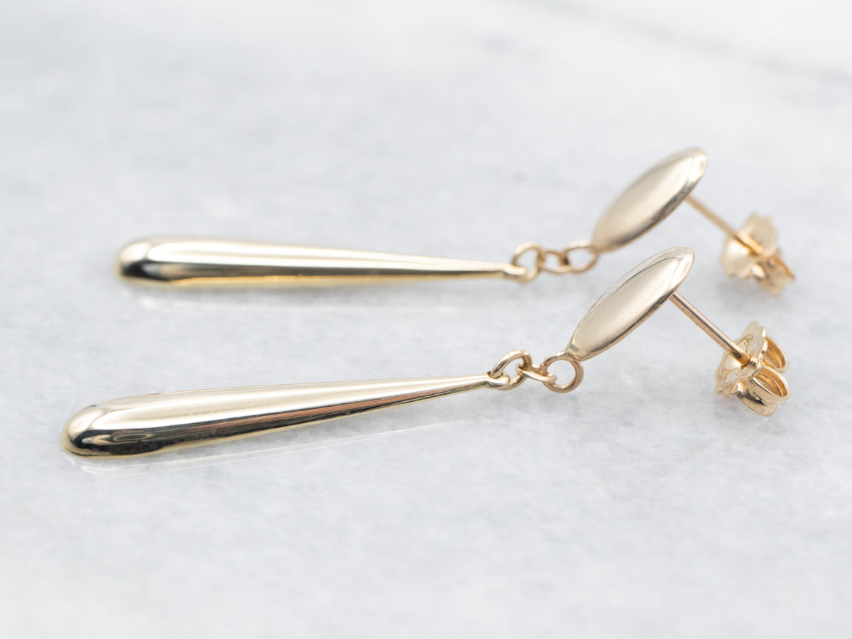 Yellow Gold Teardrop Shaped Drop Earrings with Oval Shaped Stud