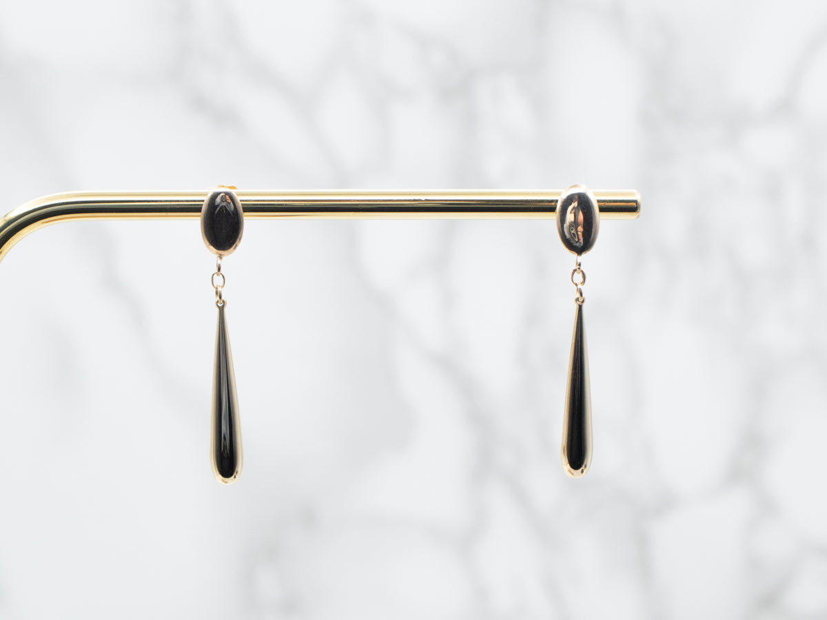 Yellow Gold Teardrop Shaped Drop Earrings with Oval Shaped Stud