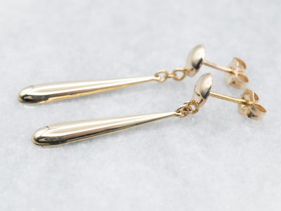 Yellow Gold Teardrop Shaped Drop Earrings with Round Stud