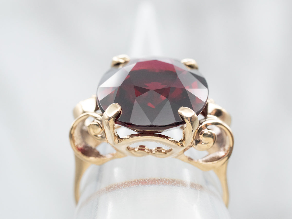 Yellow Gold Oval Cut Pyrope Garnet Solitaire Cocktail Ring