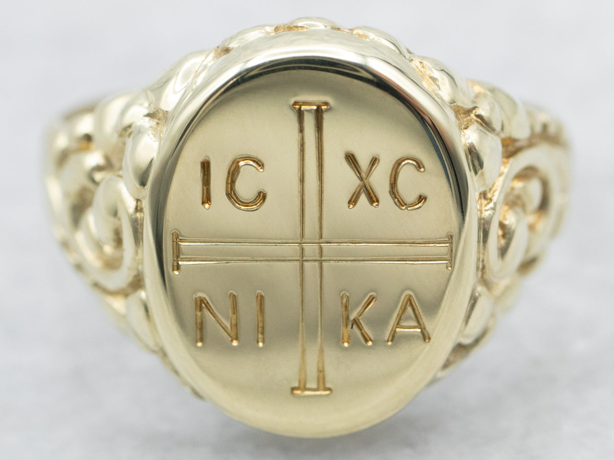 Yellow Gold Greek Orthodox Signet Ring - Market Square Jewelers