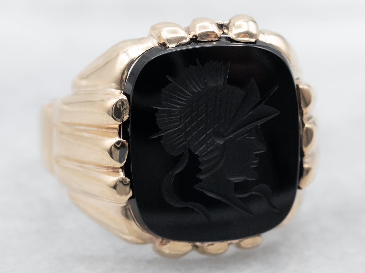 Yellow Gold Black Onyx Intaglio Ring