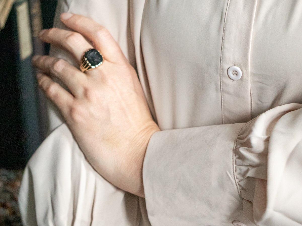 Yellow Gold Black Onyx Intaglio Ring