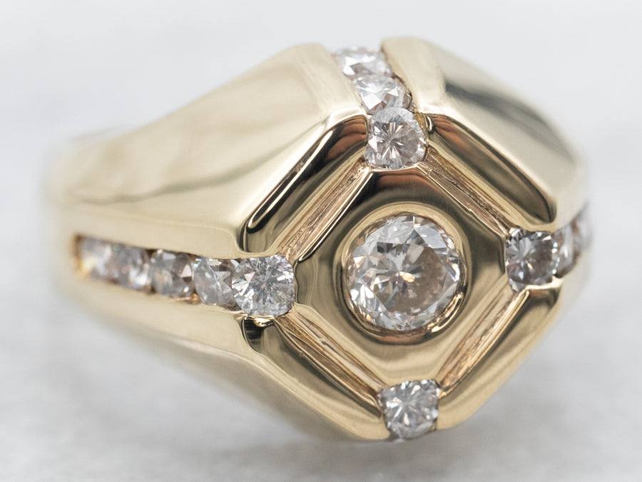 Yellow Gold Diamond Ring with Diamond Accents