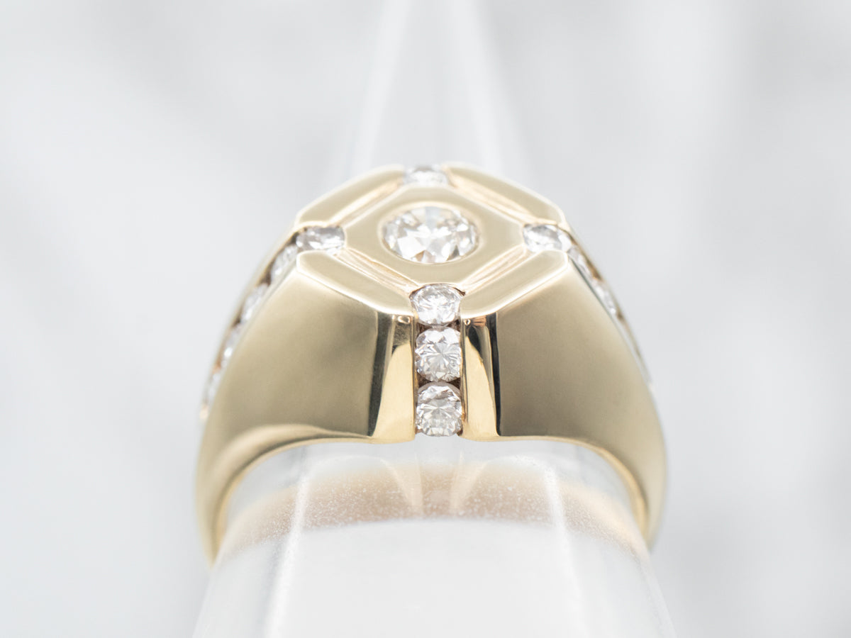 Yellow Gold Diamond Ring with Diamond Accents