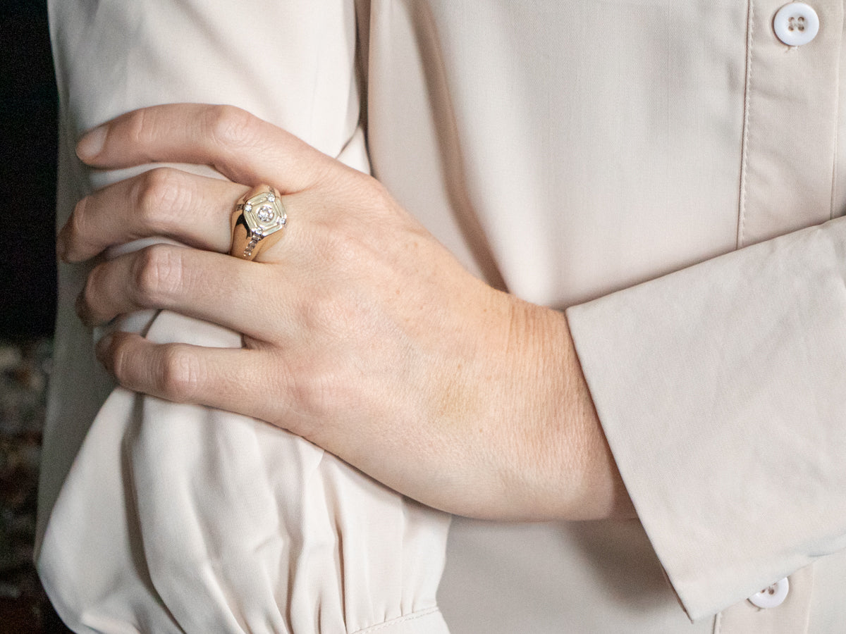 Yellow Gold Diamond Ring with Diamond Accents