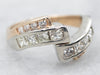 Two Tone Princess Cut Diamond Bypass Ring with Round Cut Diamond Accents