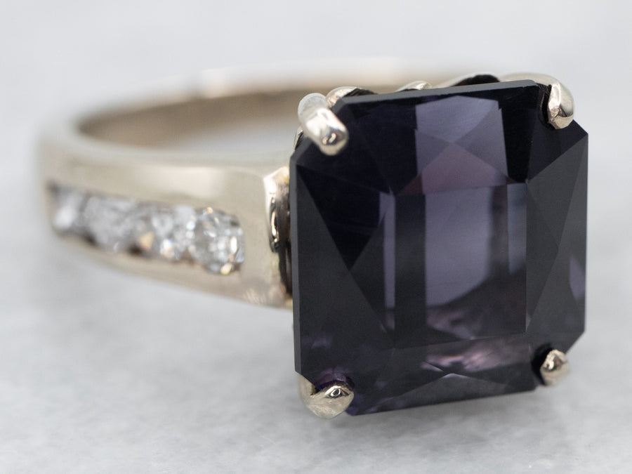 White Gold Purple Spinel Ring with Channel Set Diamond Accents