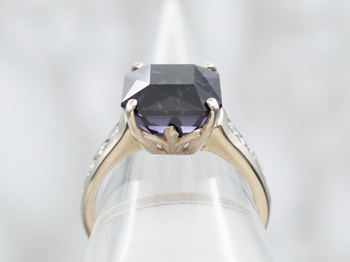 White Gold Purple Spinel Ring with Channel Set Diamond Accents