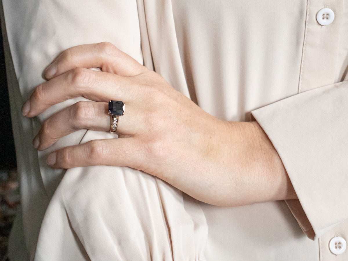 White Gold Purple Spinel Ring with Channel Set Diamond Accents