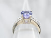 White Gold Tanzanite Ring with Channel Set Diamond Shoulders