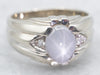 White Gold Star Sapphire Ring with Diamond Accents
