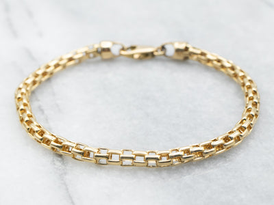 Yellow Gold Round Rectangle Link Bracelet with Lobster Clasp