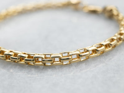 Yellow Gold Round Rectangle Link Bracelet with Lobster Clasp