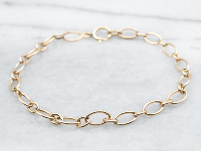 Yellow Gold Oval and Round Link Bracelet with Spring Ring Clasp