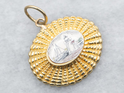 Yellow Gold East West Hand Painted Nantucket Pendant