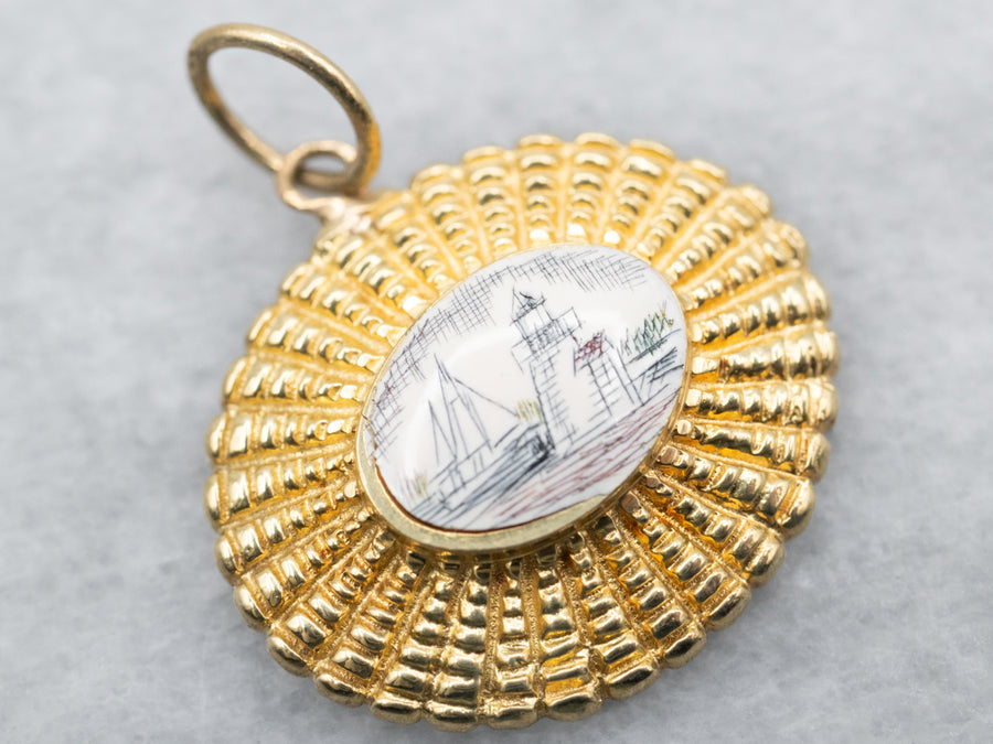 Yellow Gold East West Hand Painted Nantucket Pendant