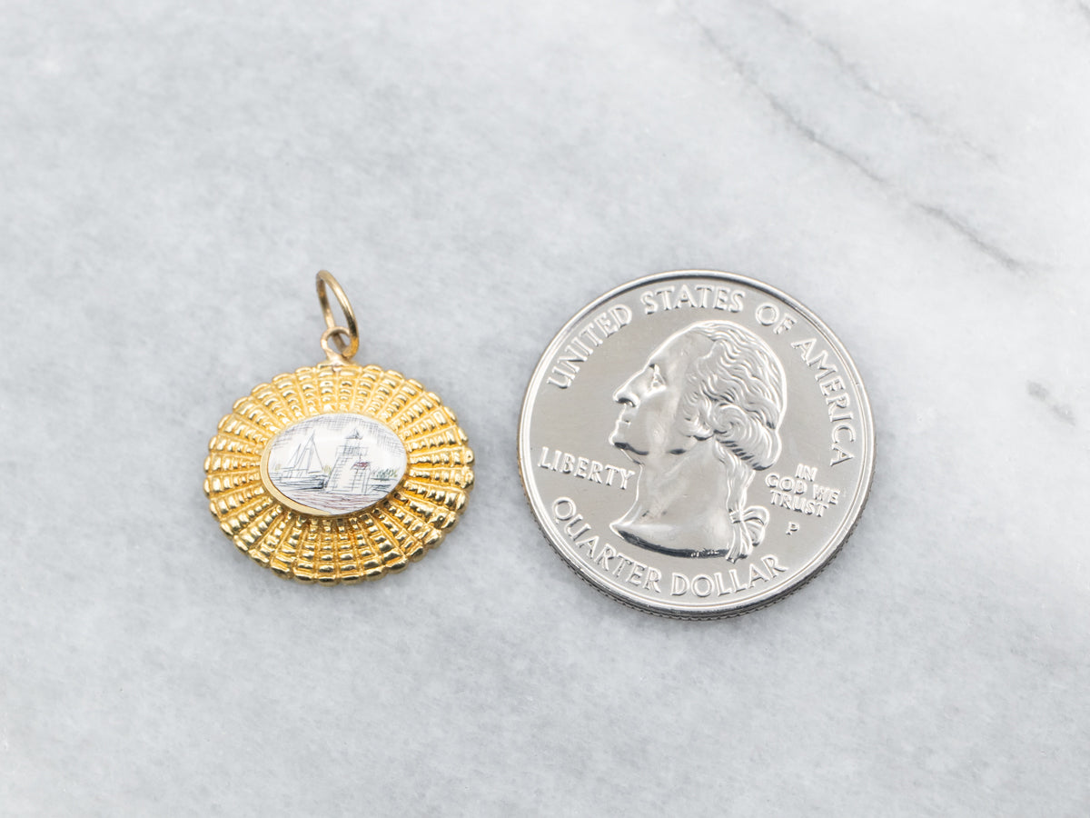 Yellow Gold East West Hand Painted Nantucket Pendant
