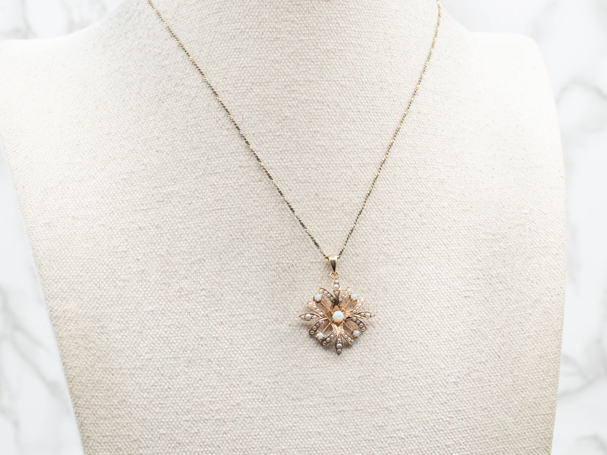 Yellow Gold Opal and Seed Pearl Pendant