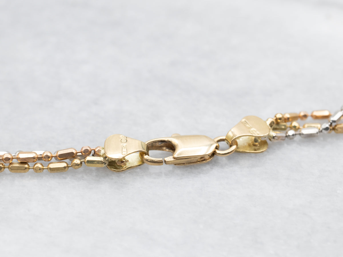 Tri Color Three Strand Bar Link Chain with Lobster Clasp