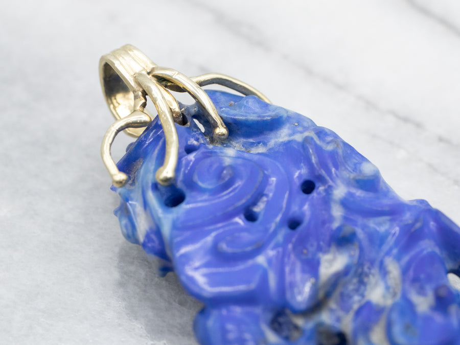 Yellow Gold Carved Lapis Pendant