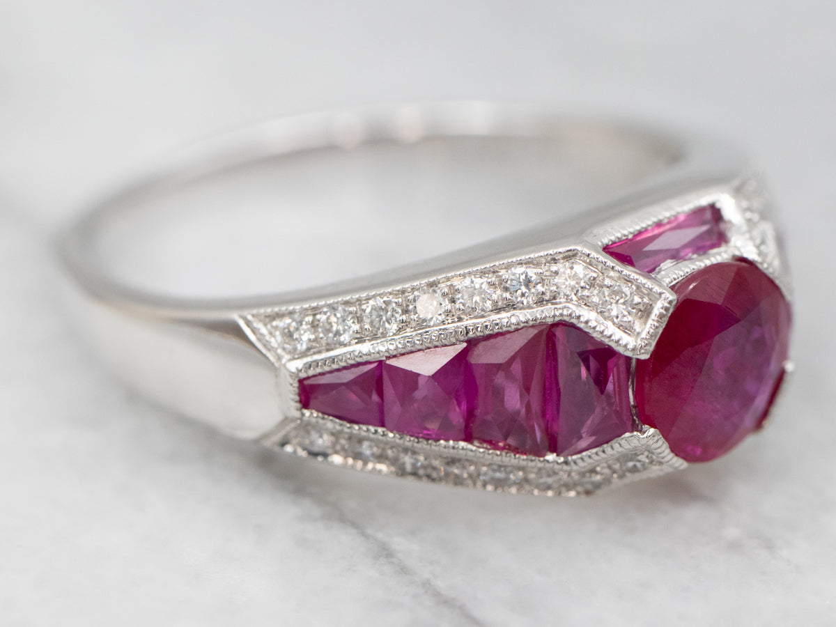 Art Deco Inspired Ruby and Diamond Ring