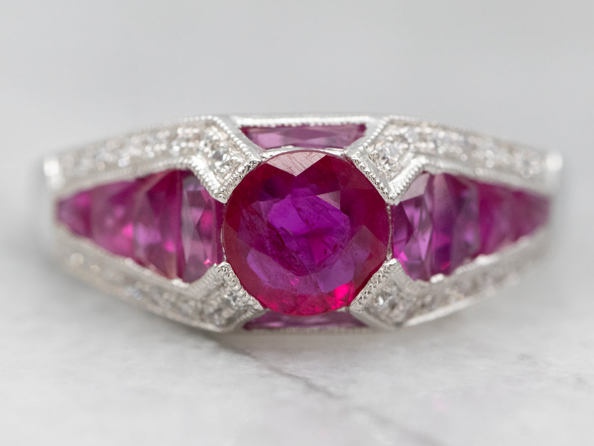 Art Deco Inspired Ruby and Diamond Ring