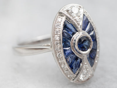 Art Deco Inspired Sapphire and Diamond Cocktail Ring
