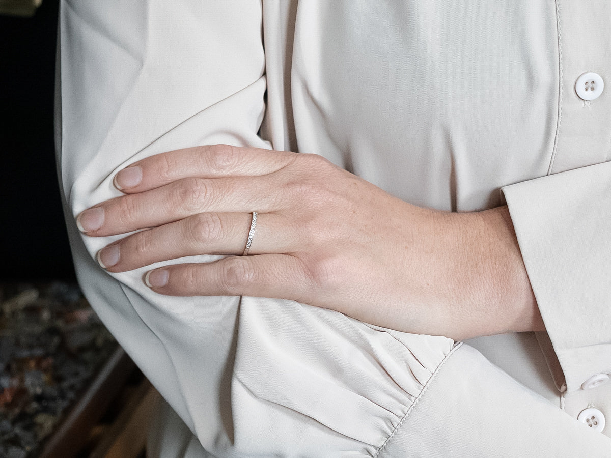 Thin White Gold Diamond Band