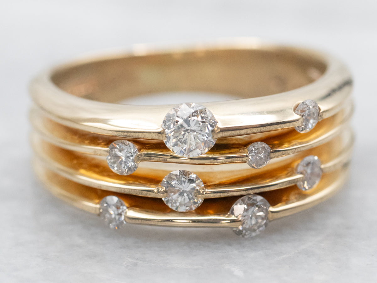 Yellow Gold Four Layer Diamond Band