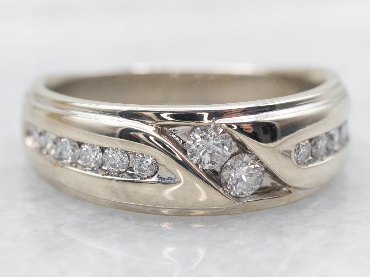 White Gold Diamond Band with Diamond Accents