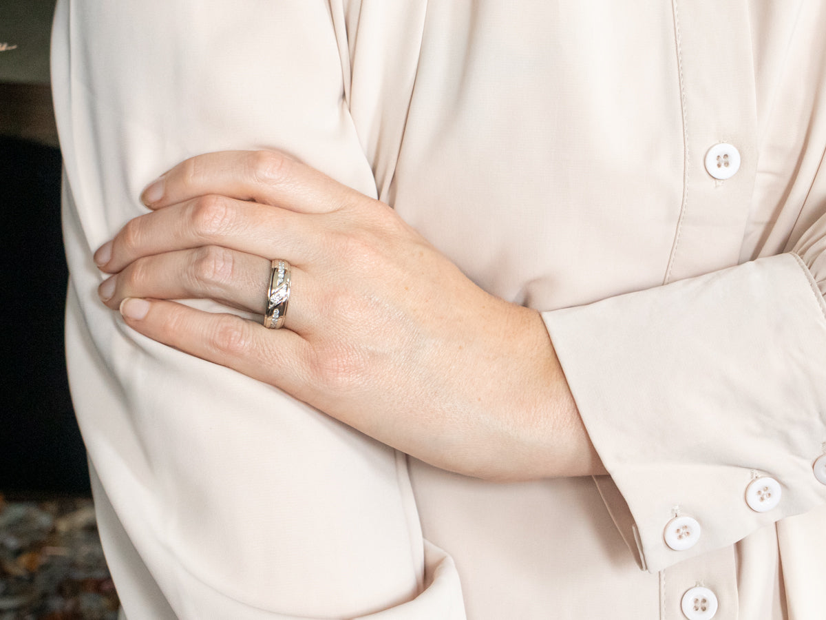 White Gold Diamond Band with Diamond Accents