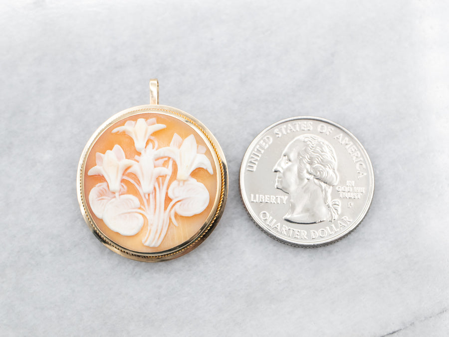 Yellow Gold Flower Cameo Brooch or Pendant