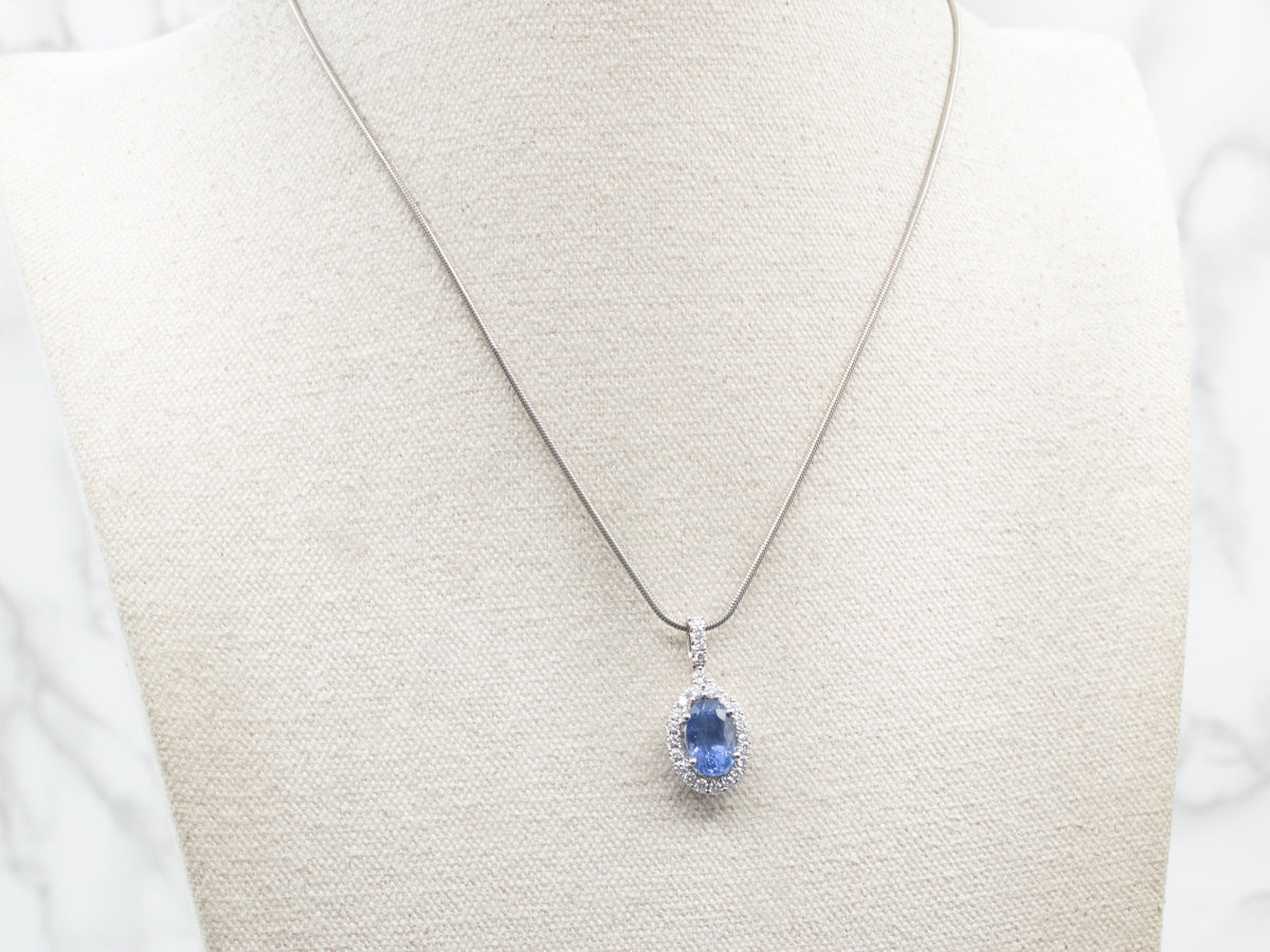 Stunning Sapphire and Diamond Halo Pendant