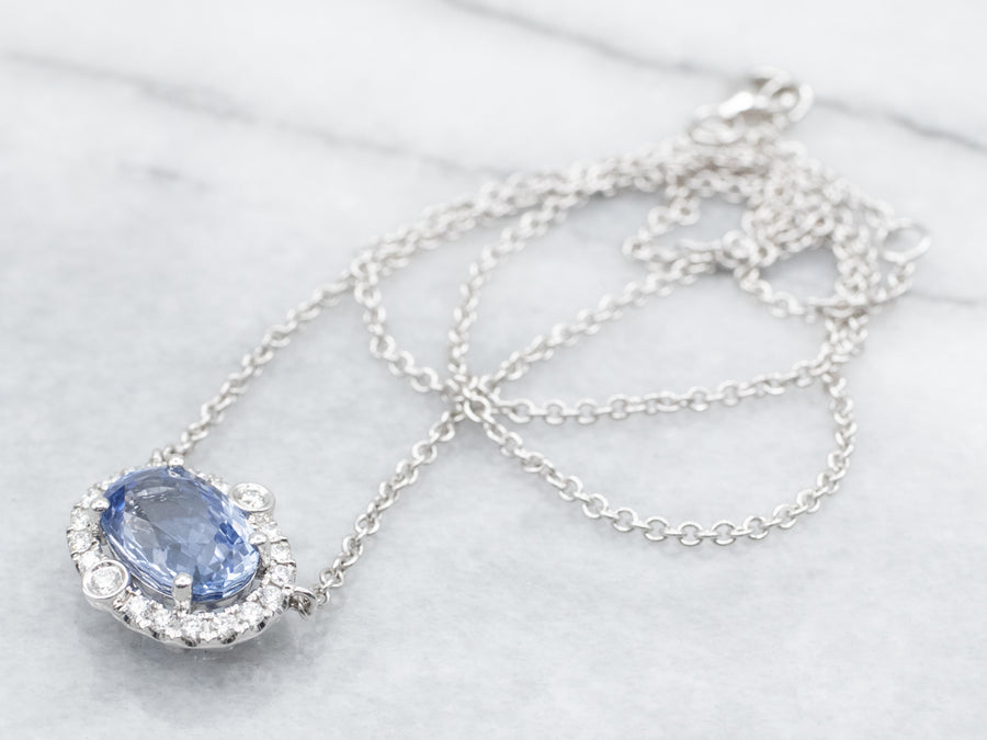 Modern East-to-West Sapphire Halo Necklace