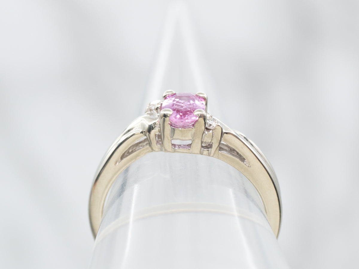 White Gold Oval Cut Pink Sapphire Bypass Ring with Diamond Accents
