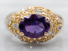Yellow Gold East West Oval Cut Amethyst Ring with Diamond and Yellow Sapphire Accents