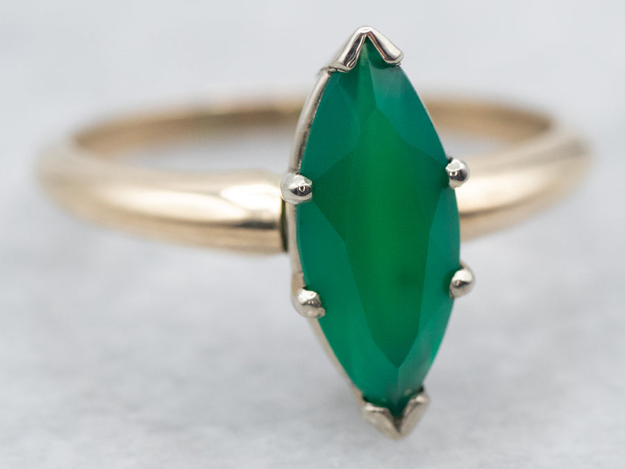 Yellow Gold Marquise Cut Green Onyx Solitaire Ring