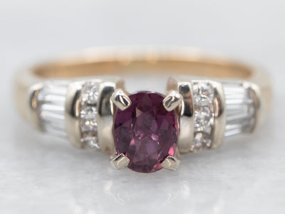 Two Tone Oval Cut Ruby Ring with Diamond Shoulders