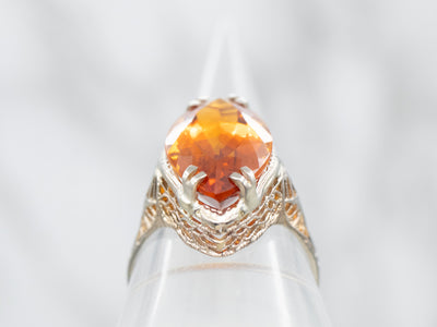 White Gold Marquise Cut Citrine Solitaire Ring