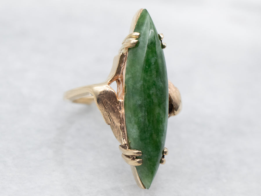 Yellow Gold Marquise Cut Jade Solitaire Ring