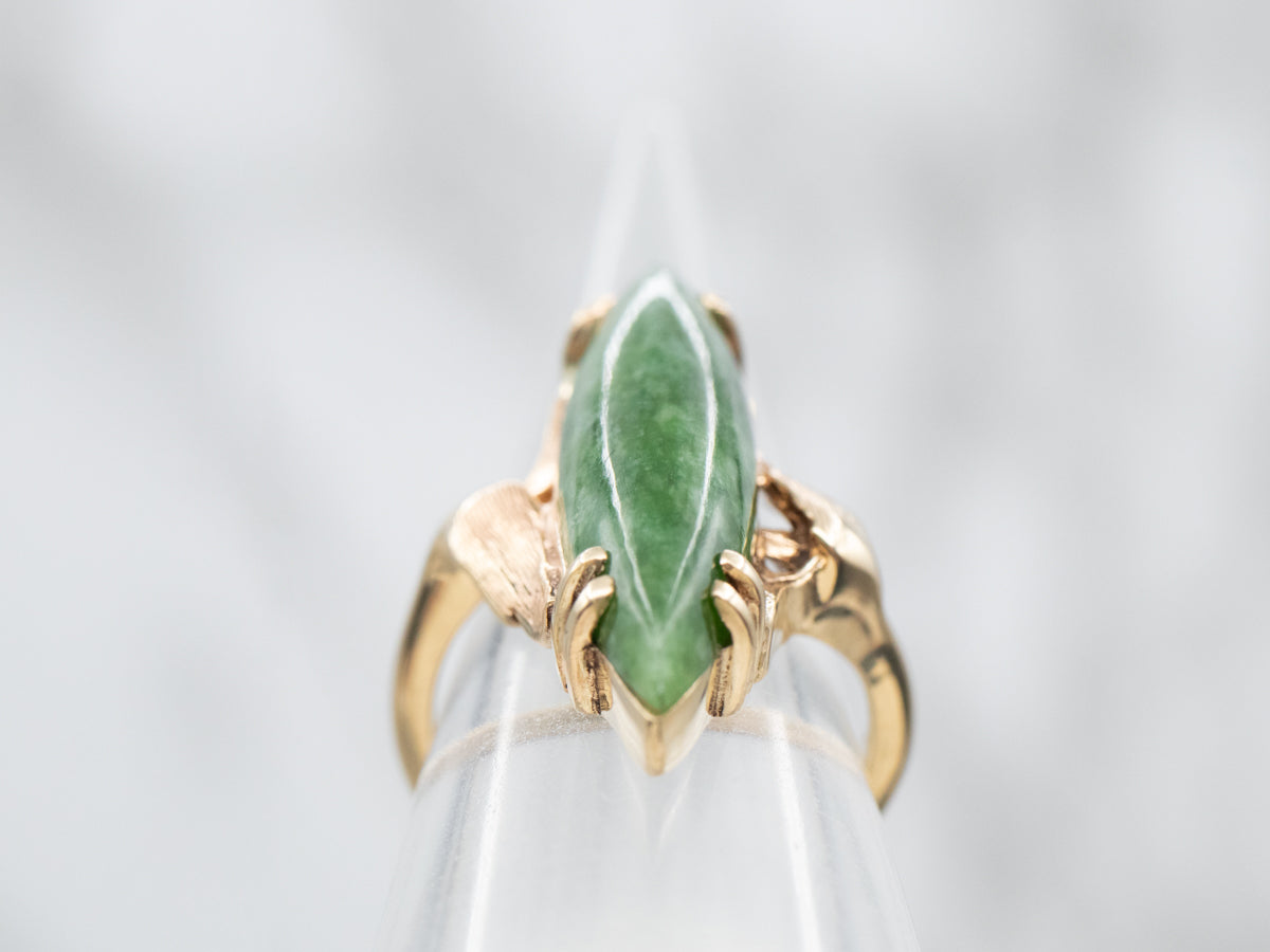 Yellow Gold Marquise Cut Jade Solitaire Ring