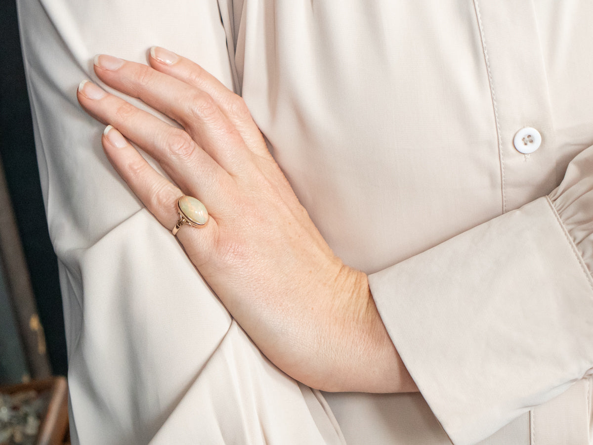 Antique Rose Gold Opal Solitaire Ring